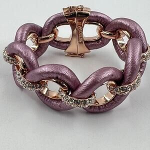 Joan Boyce Edgy Chic Faux Leather and Pavé Rhinestone Bracelet Pink Rose Gold